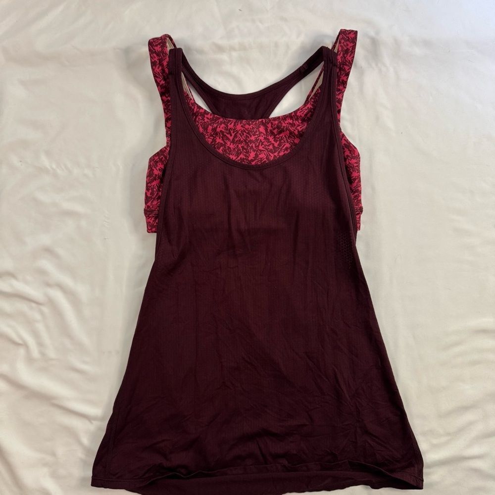 Lululemon All Sport Support Tank Bordeaux Drama Purple Houndstooth Size 2 Gym